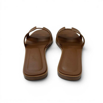 Hermes Oran Sandals Shoes Leather Brown Flat Mules — view 5