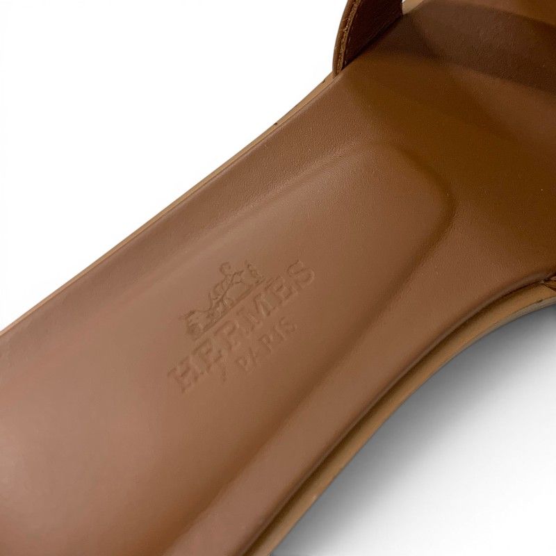 Hermes Oran Sandals Shoes Leather Brown Flat Mules — view 7