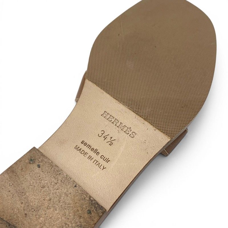 Hermes Oran Sandals Shoes Leather Brown Flat Mules — view 8