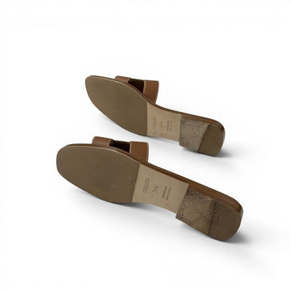 Hermes Oran Sandals Shoes Leather Brown Flat Mules — view 6
