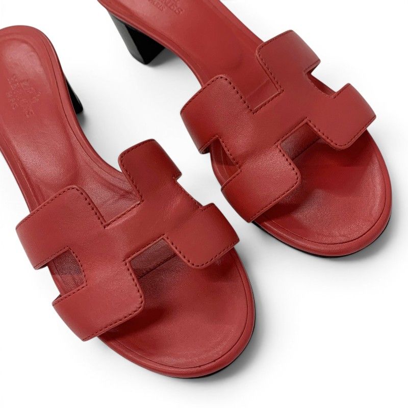Hermes Oasis Sandals Shoes Leather Red Mules — view 9