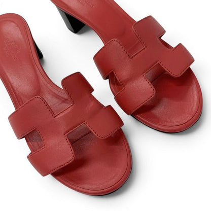 Hermes Oasis Sandals Shoes Leather Red Mules — view 9