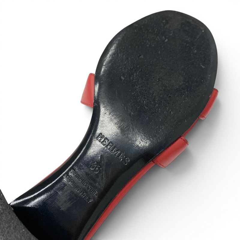 Hermes Oasis Sandals Shoes Leather Red Mules — view 8