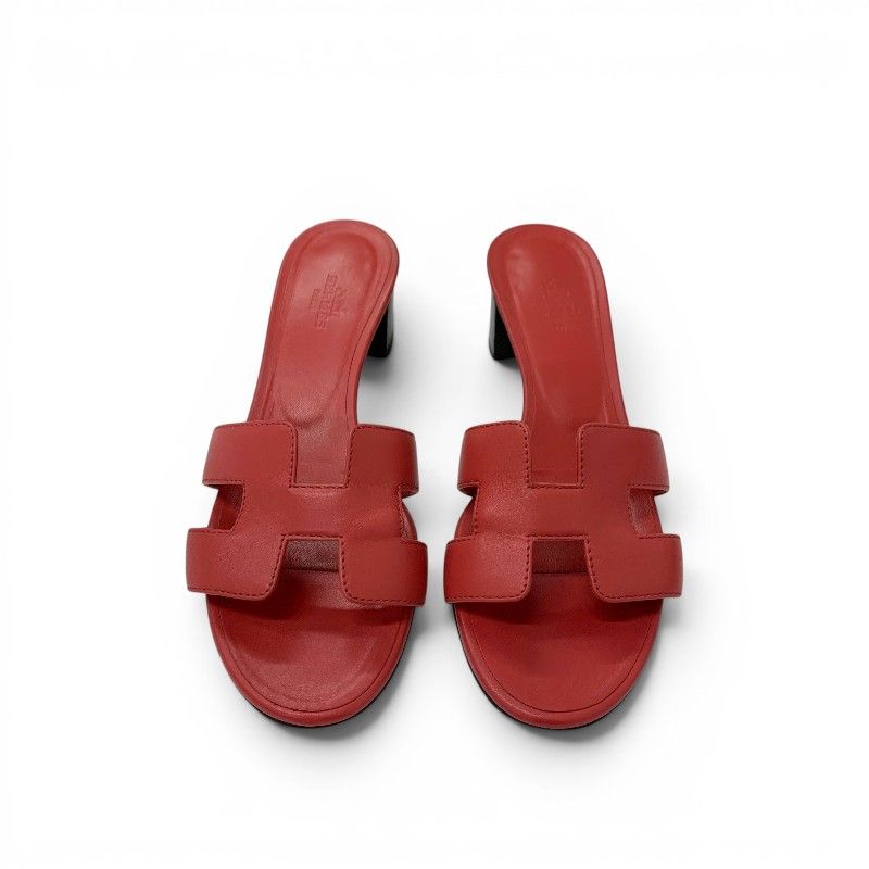 Hermes Oasis Sandals Shoes Leather Red Mules — view 2