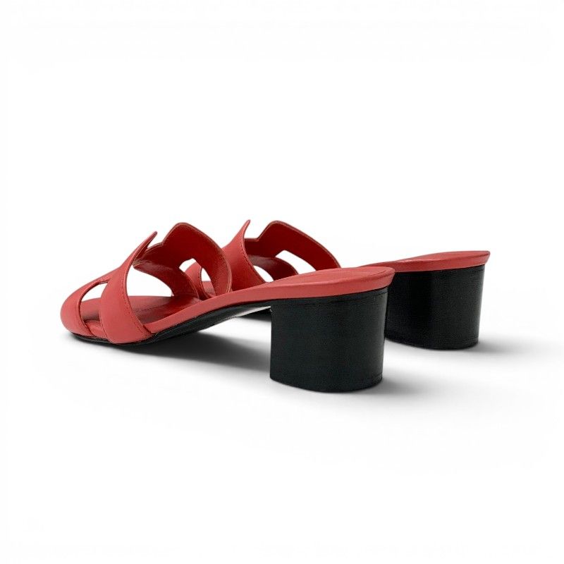 Hermes Oasis Sandals Shoes Leather Red Mules — view 4