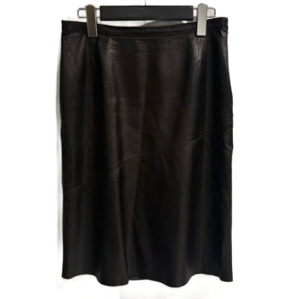 Gucci Era Leather Skirt Lambskin Knee Length Black 42