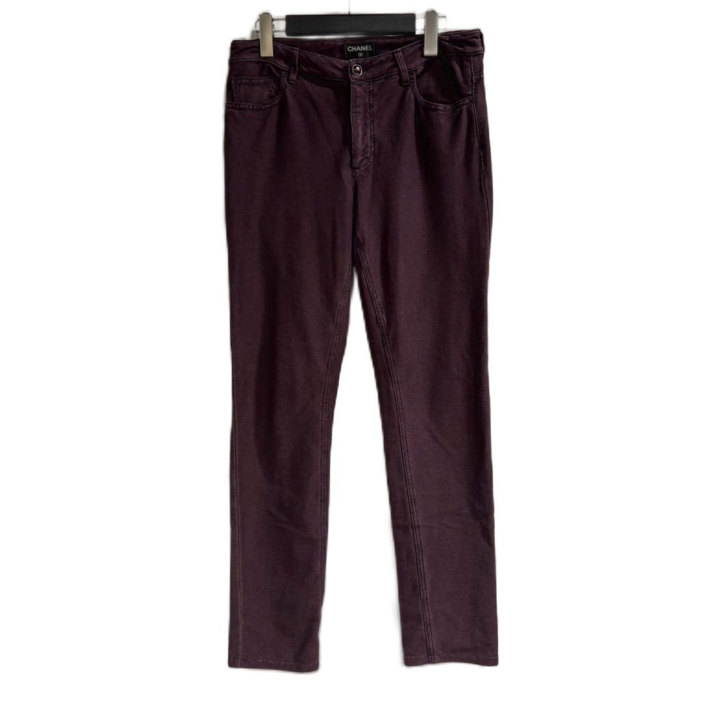 Chanel Pants Trousers CC Logo Lame Thread Purple 38