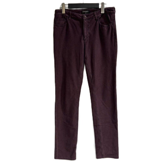 Chanel Pants Trousers CC Logo Lame Thread Purple 38