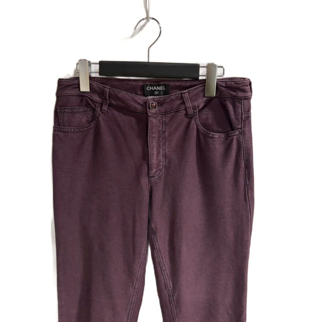 Chanel Pants Trousers CC Logo Lame Thread Purple 38 — view 3