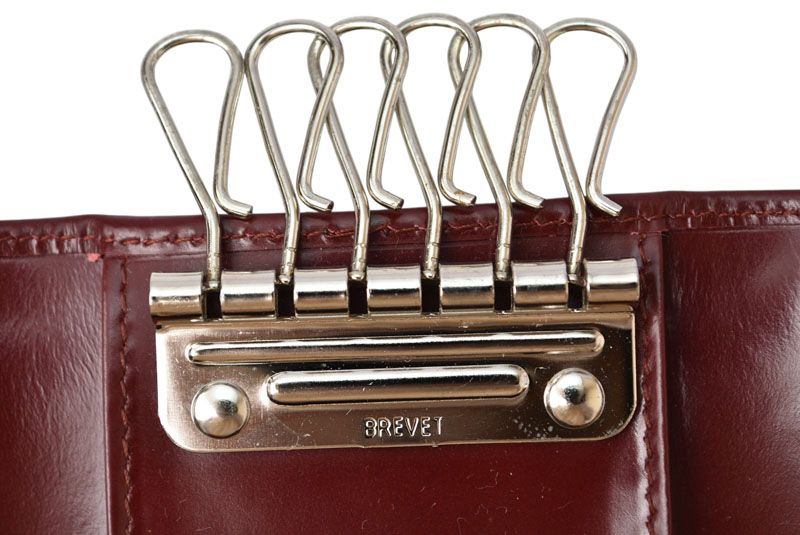 Prada Key Case Key Holder 6 Rows Leather Bordeaux Wine Red Log — view 4