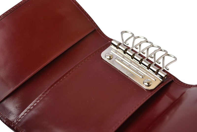 Prada Key Case Key Holder 6 Rows Leather Bordeaux Wine Red Log — view 7