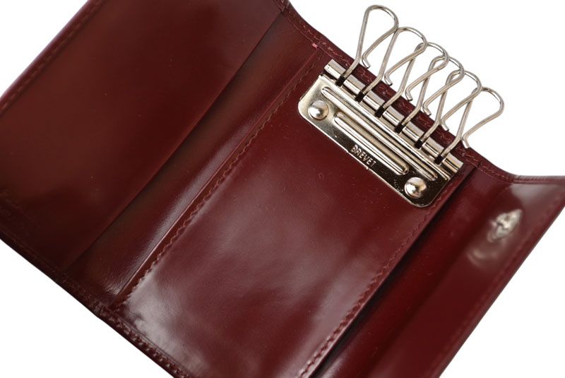 Prada Key Case Key Holder 6 Rows Leather Bordeaux Wine Red Log — view 3