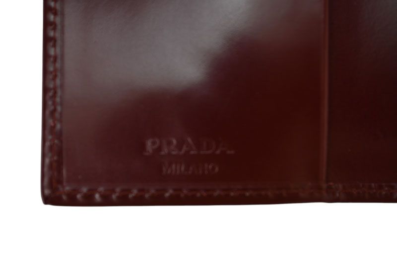 Prada Key Case Key Holder 6 Rows Leather Bordeaux Wine Red Log — view 6
