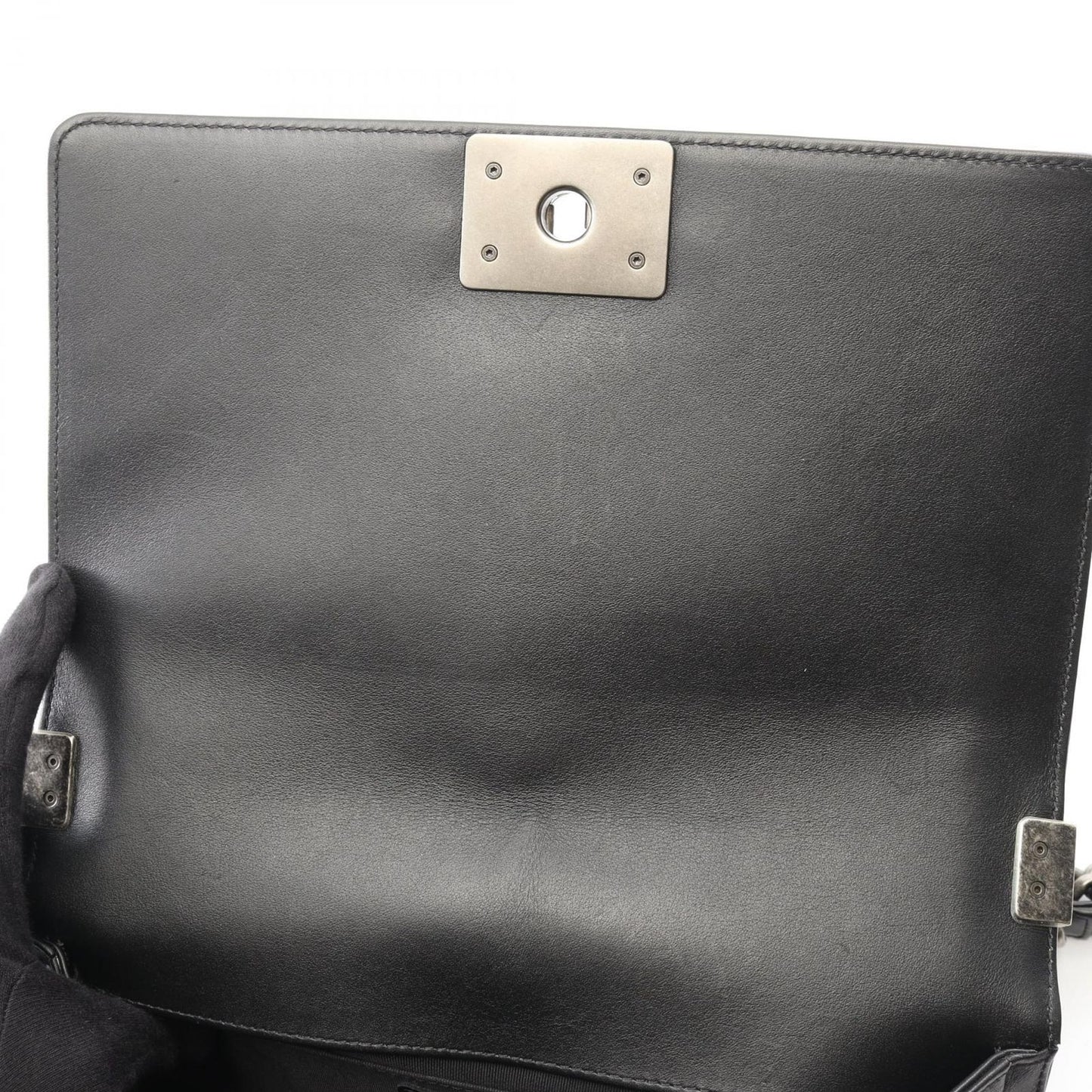 Chanel Shoulder Bag Small Blanc Stitch Black Lambskin Chain — view 9