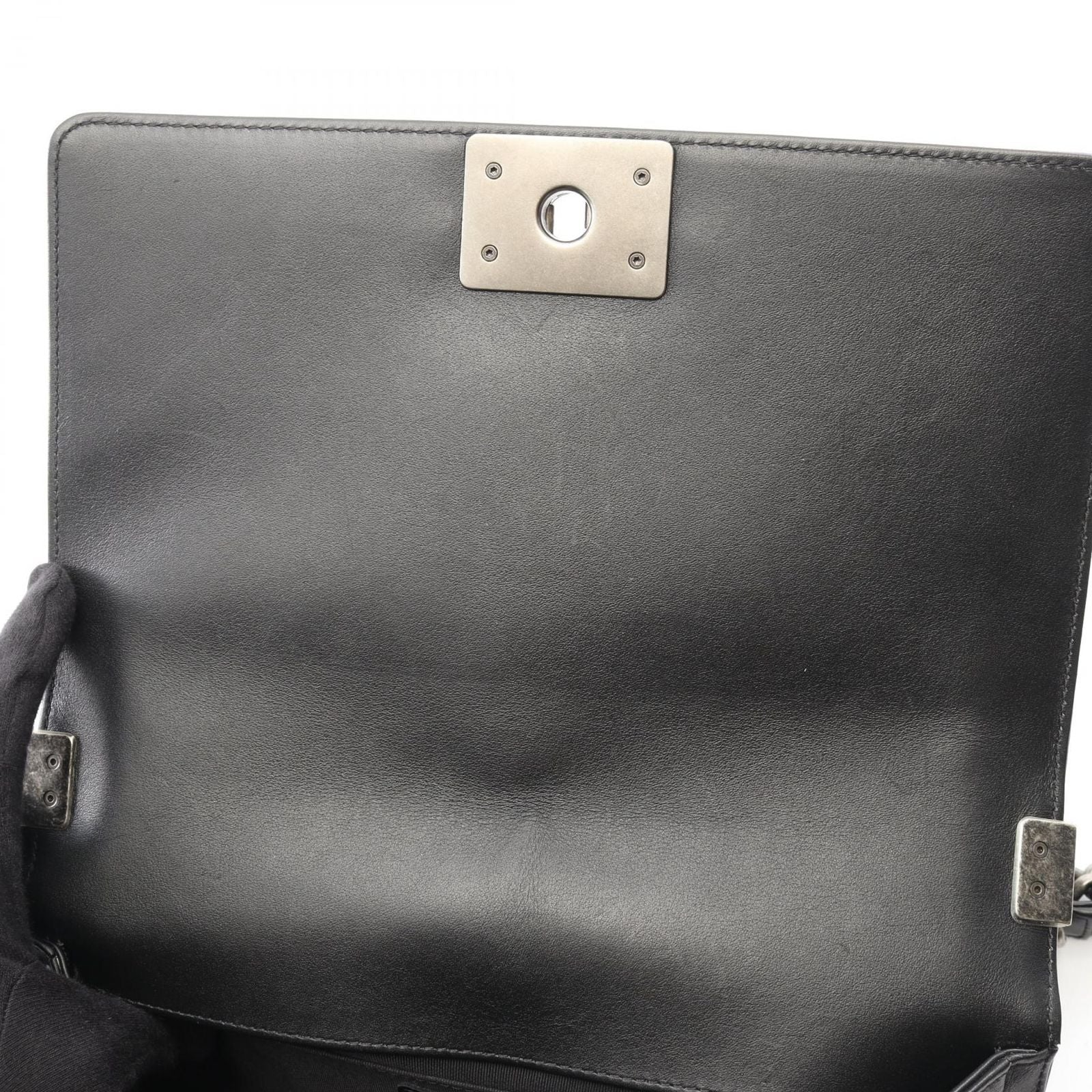 Chanel Shoulder Bag Small Blanc Stitch Black Lambskin Chain — view 9