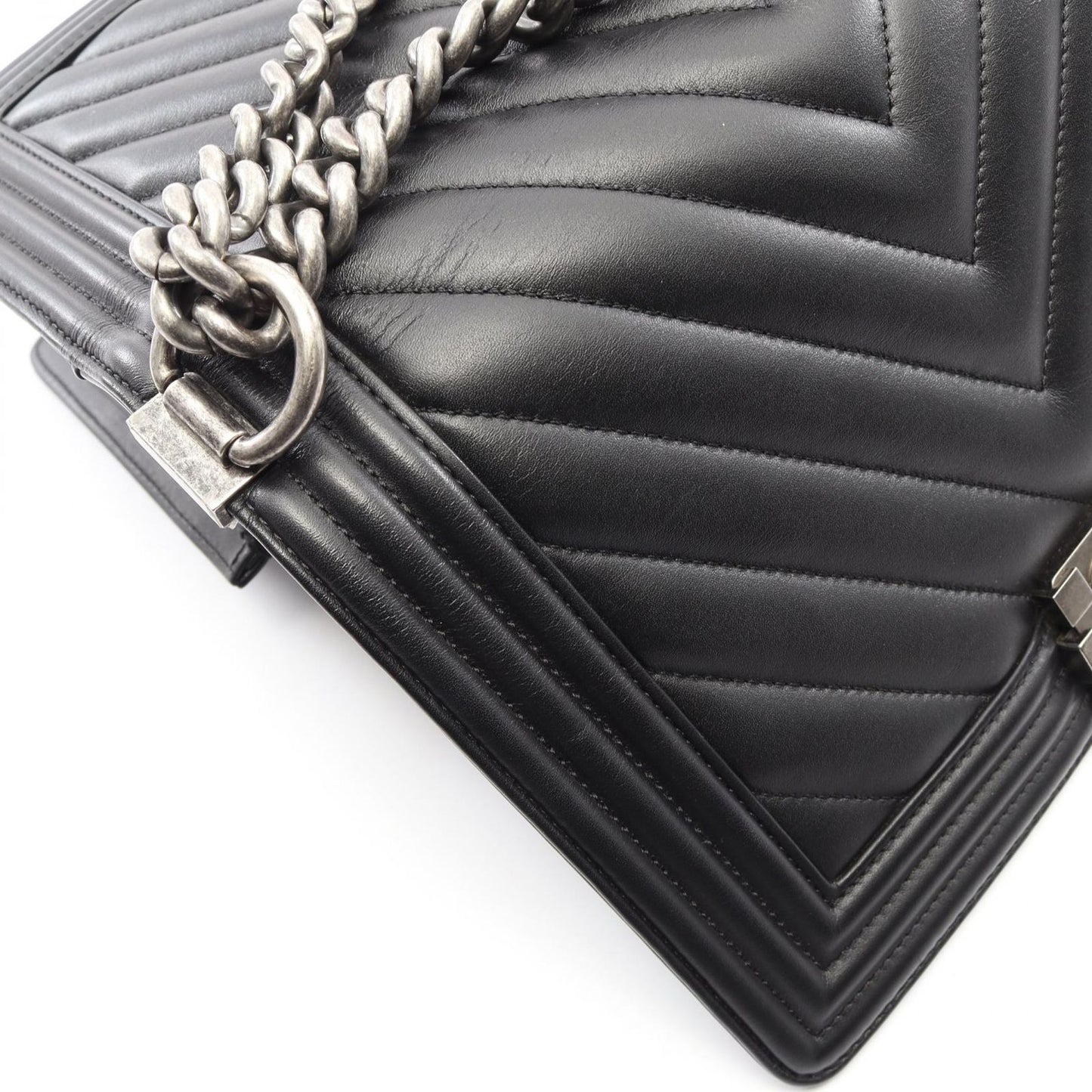 Chanel Shoulder Bag Small Blanc Stitch Black Lambskin Chain — view 6