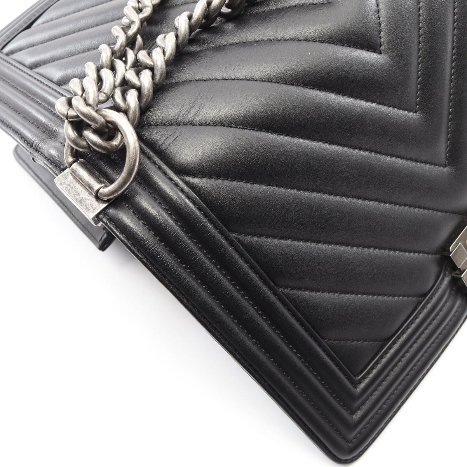 Chanel Shoulder Bag Small Blanc Stitch Black Lambskin Chain — view 6