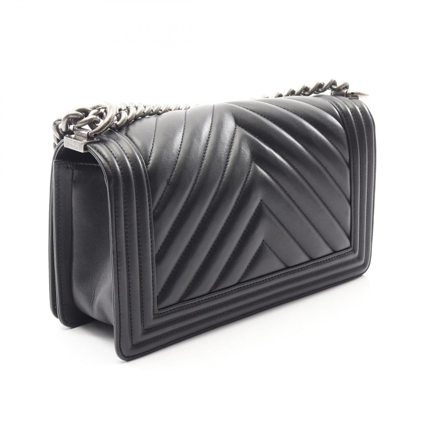 Chanel Shoulder Bag Small Blanc Stitch Black Lambskin Chain — view 2