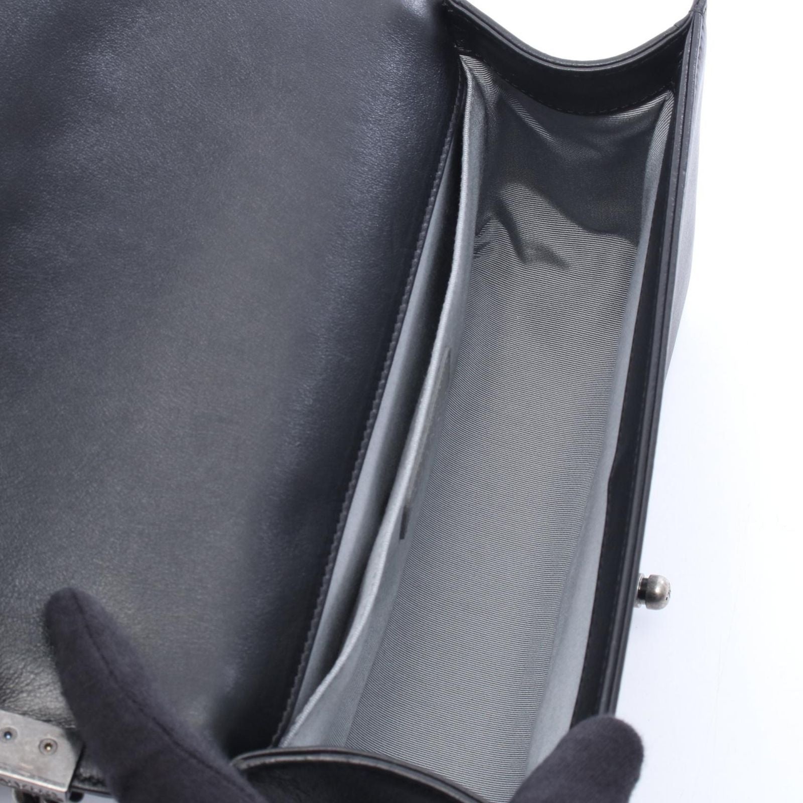 Chanel Shoulder Bag Black Leather Chain — view 3