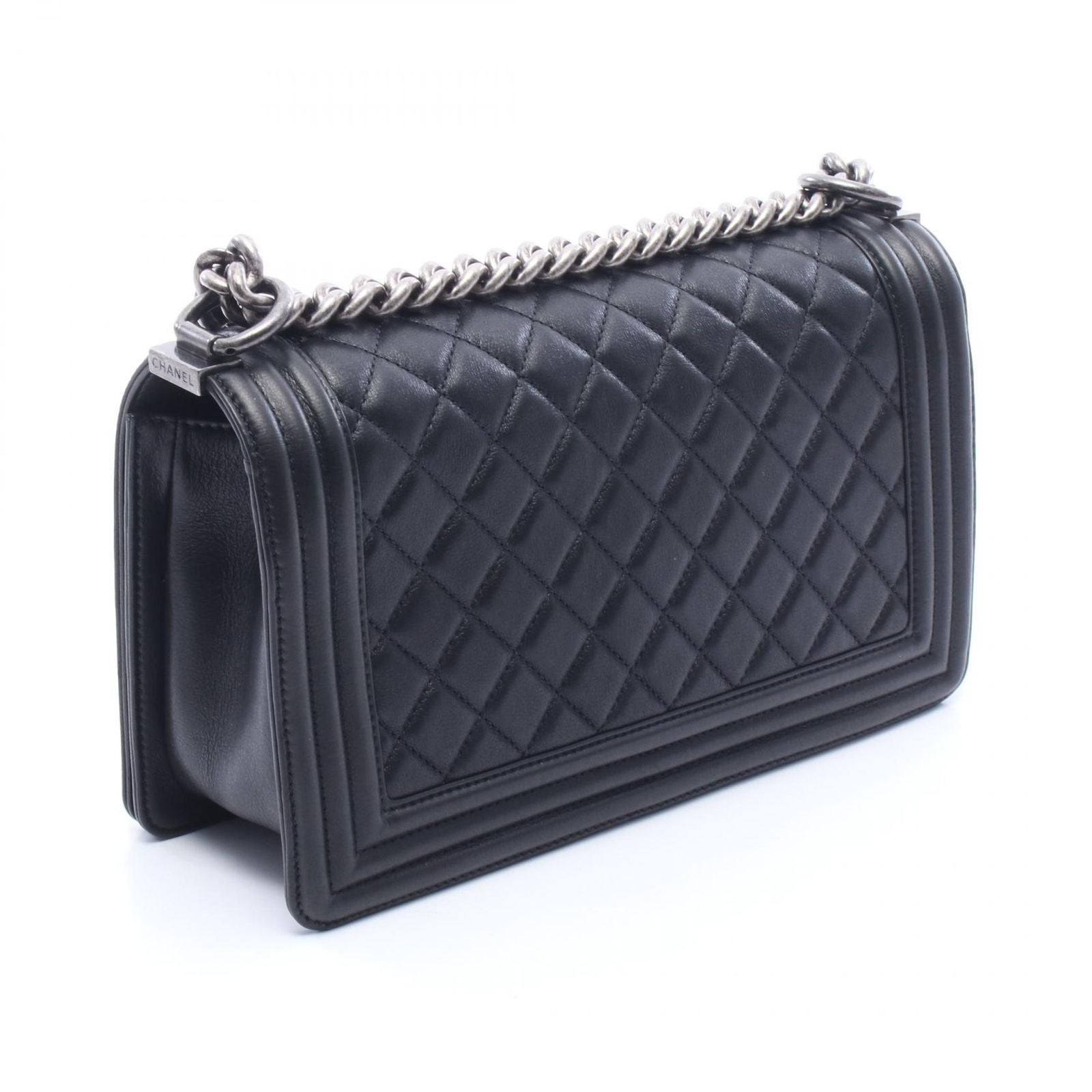 Chanel Shoulder Bag Black Leather Chain — view 2