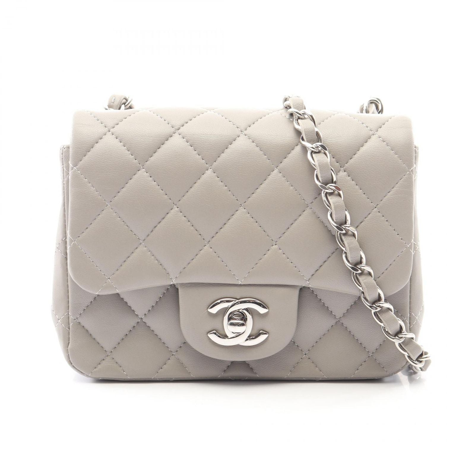 Chanel Shoulder Bag Mini Quilted Gray Lambskin Chain