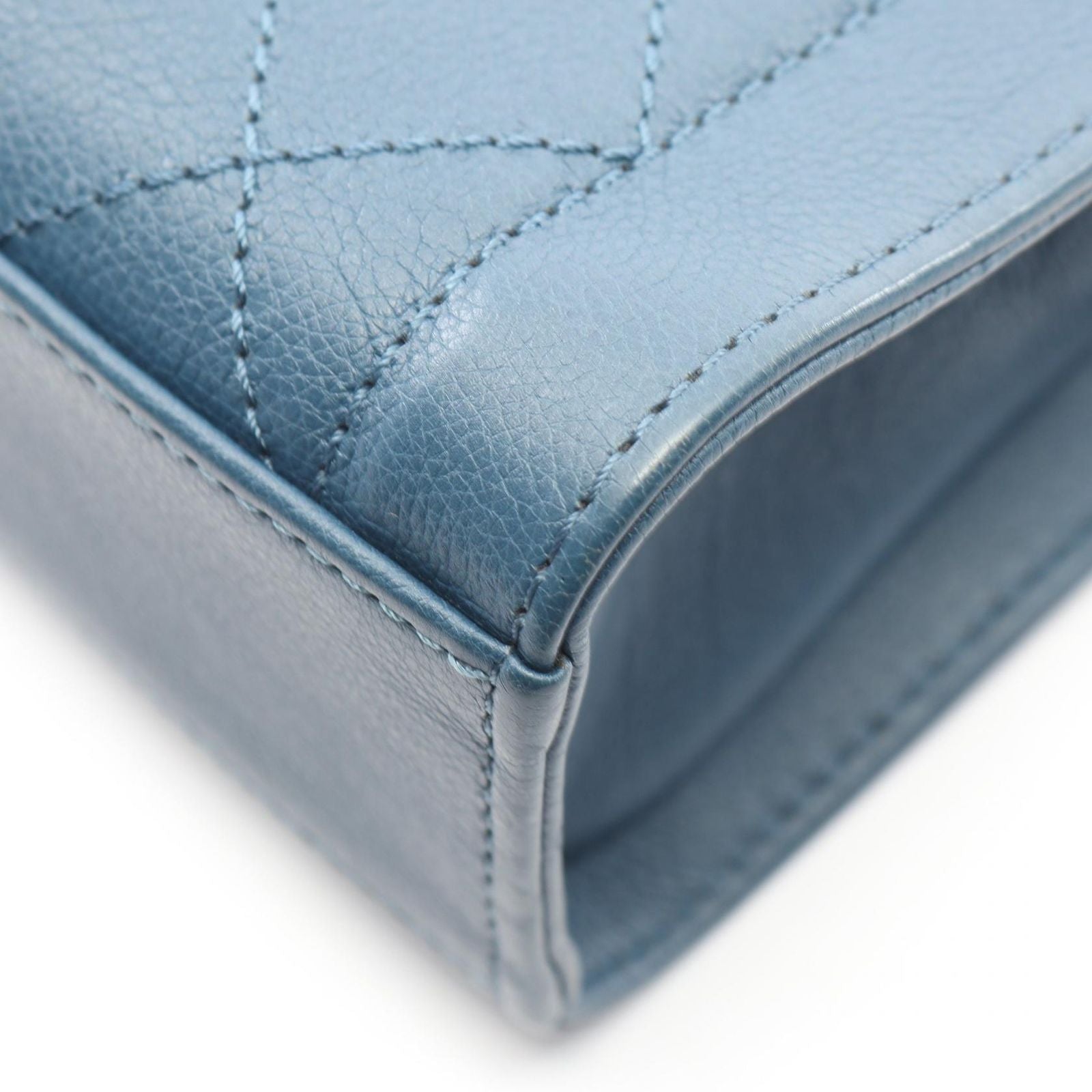 Chanel Shoulder Bag Quilted 2-Way Blue Leather Logo Plate Chain — view 7