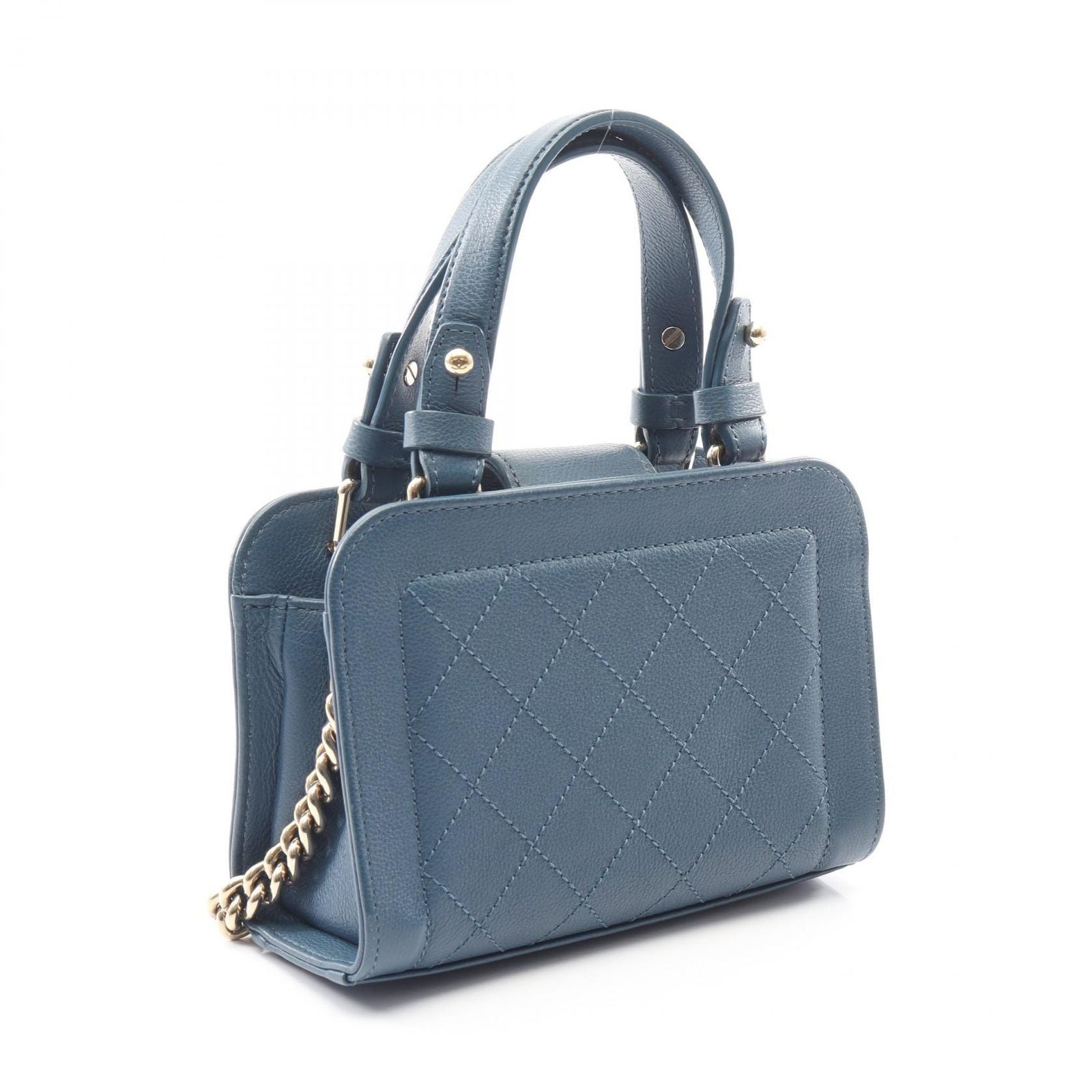 Chanel Shoulder Bag Quilted 2-Way Blue Leather Logo Plate Chain — view 2