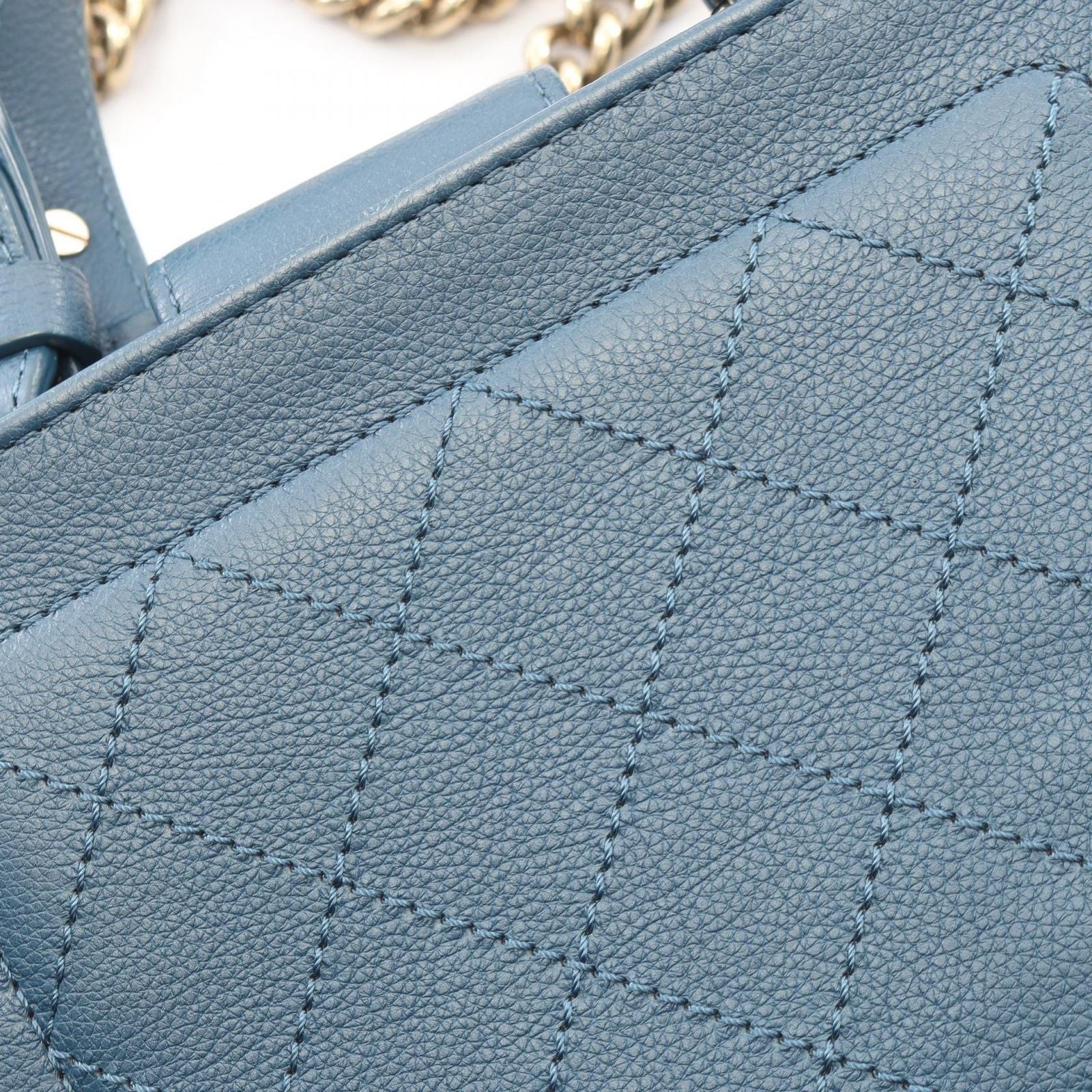 Chanel Shoulder Bag Quilted 2-Way Blue Leather Logo Plate Chain — view 8