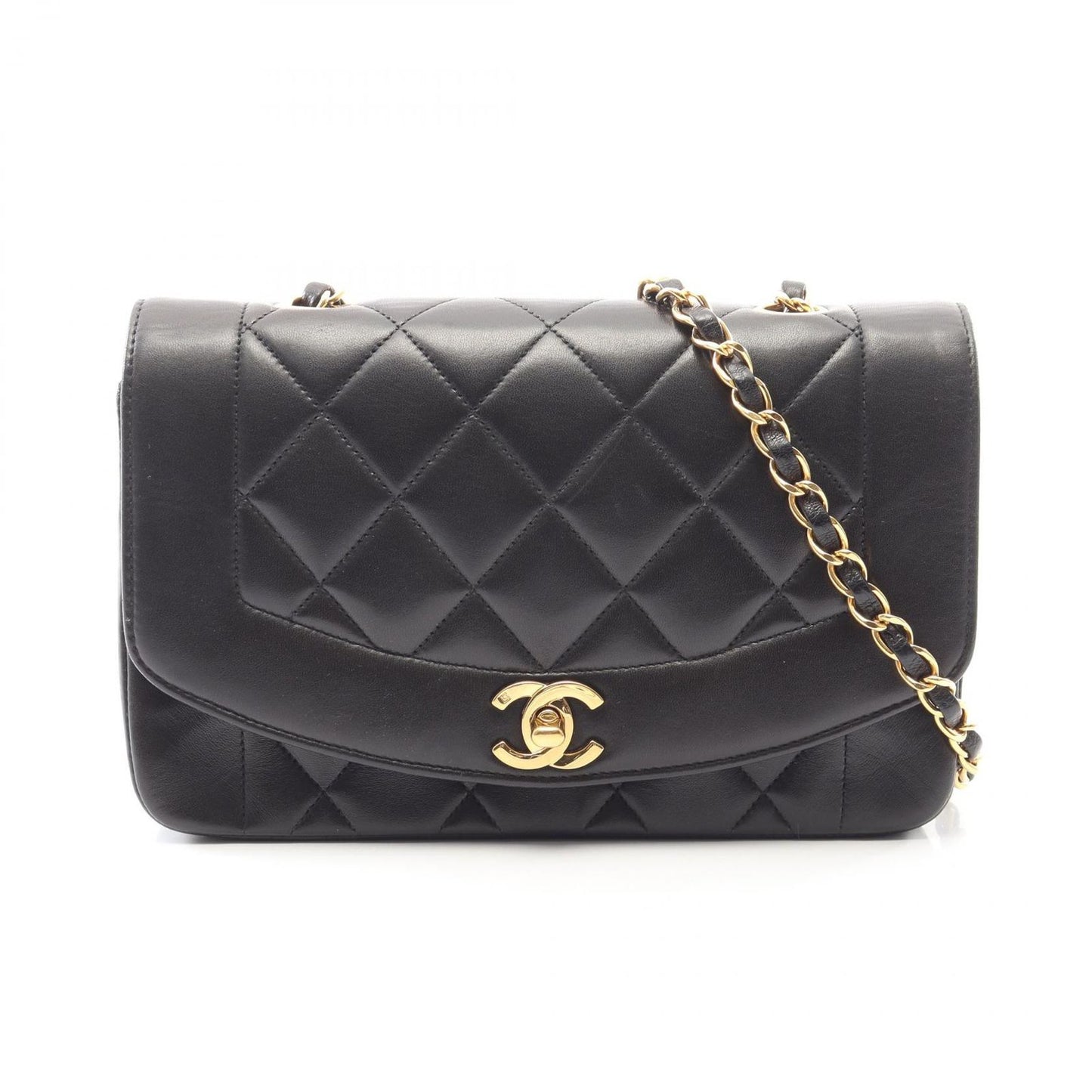 Chanel Shoulder Bag Quilted Diana Flap Black Lambskin Chain