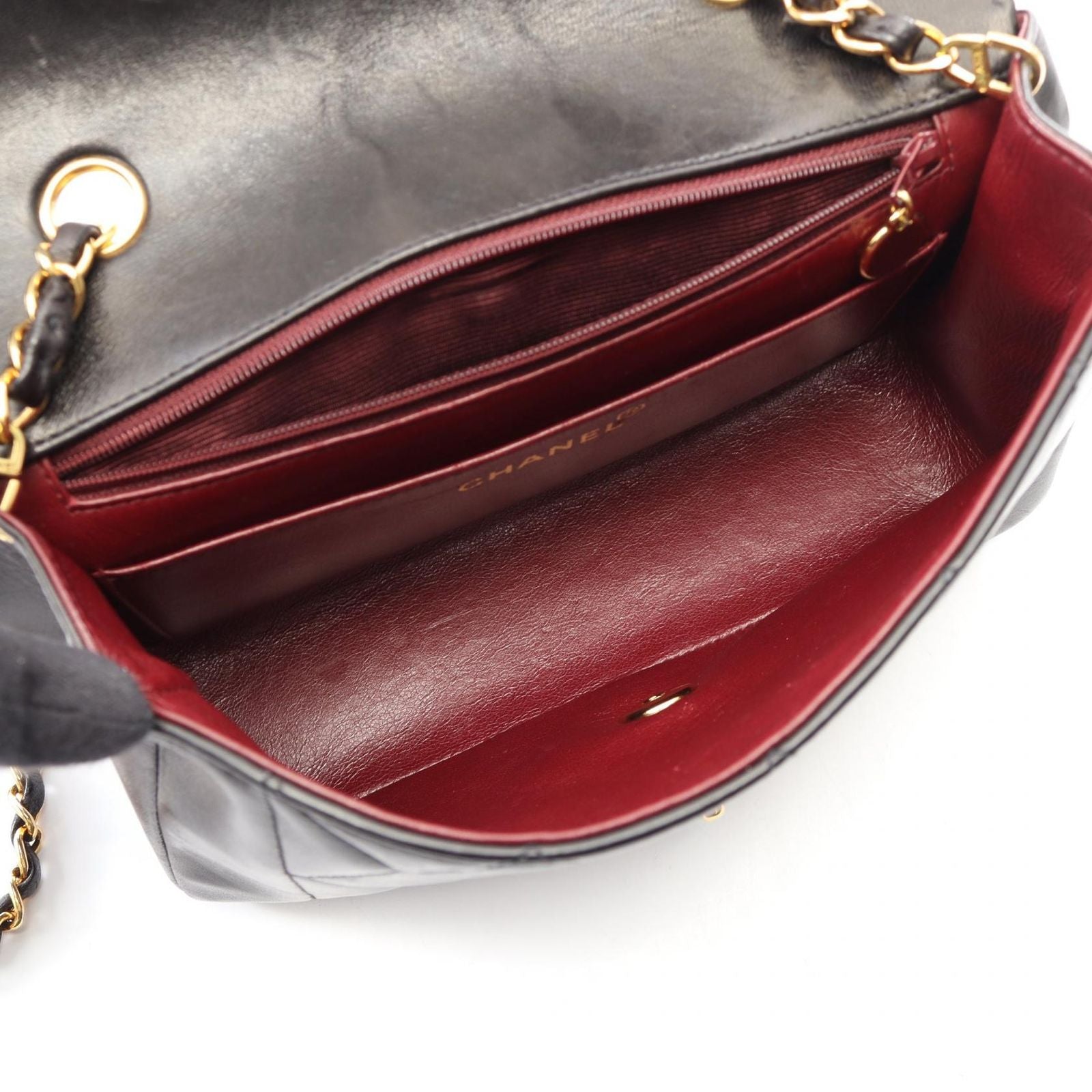 Chanel Shoulder Bag Quilted Diana Flap Black Lambskin Chain — view 3