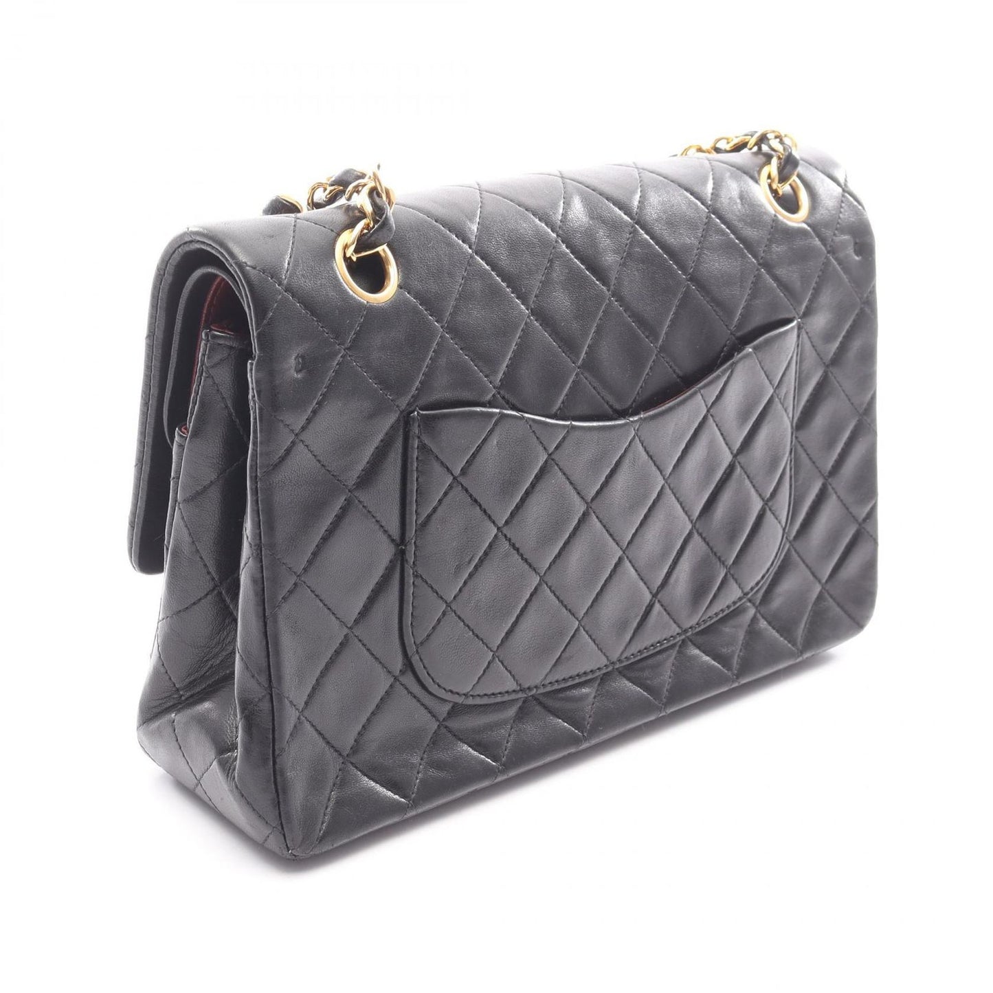 Chanel Shoulder Bag Quilted Double Flap Black Lambskin Chain — view 2