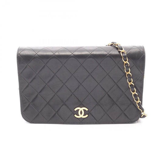 Chanel Shoulder Bag Quilted Full Flap Push Lock Black Lambskin Chain
