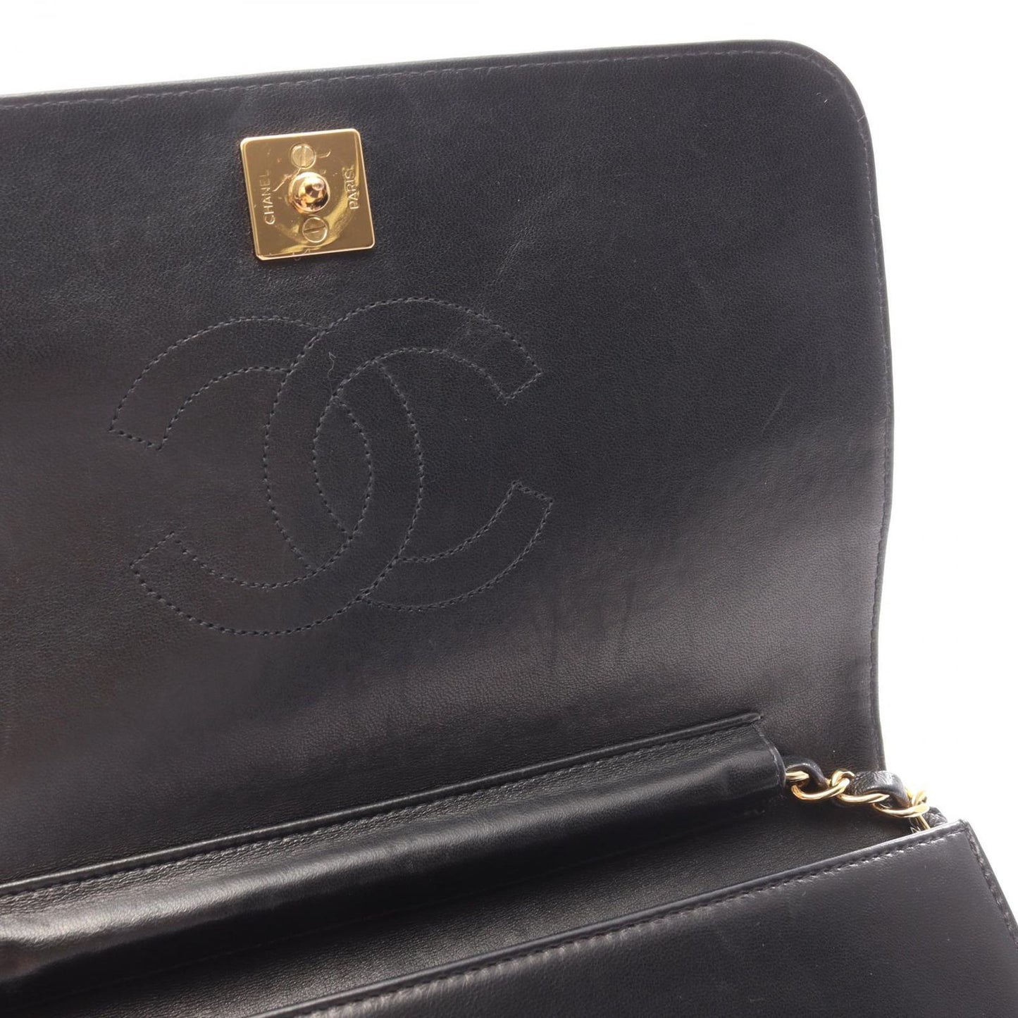 Chanel Shoulder Bag Quilted Full Flap Push Lock Black Lambskin Chain — view 7