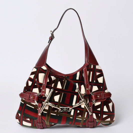 Gucci Horsebit Hobo Red Multicolor Velour Leather Silver