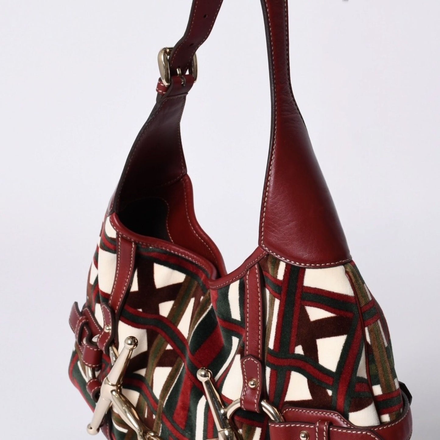 Gucci Horsebit Hobo Red Multicolor Velour Leather Silver — view 4