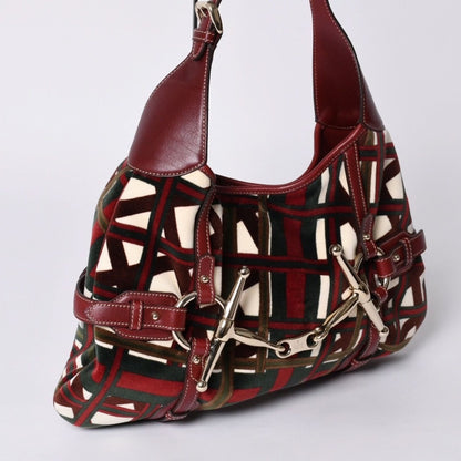 Gucci Horsebit Hobo Red Multicolor Velour Leather Silver — view 3