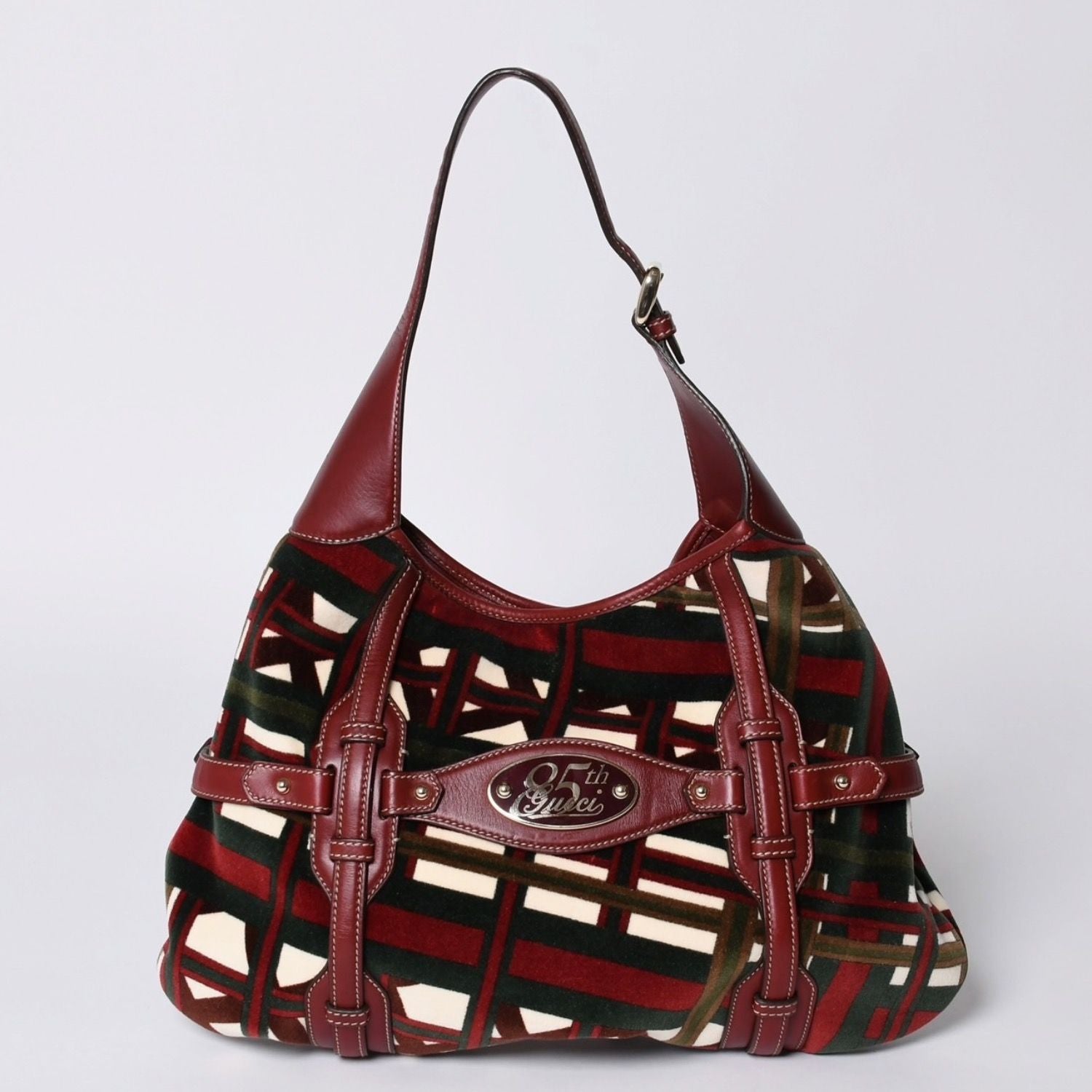 Gucci Horsebit Hobo Red Multicolor Velour Leather Silver — view 2