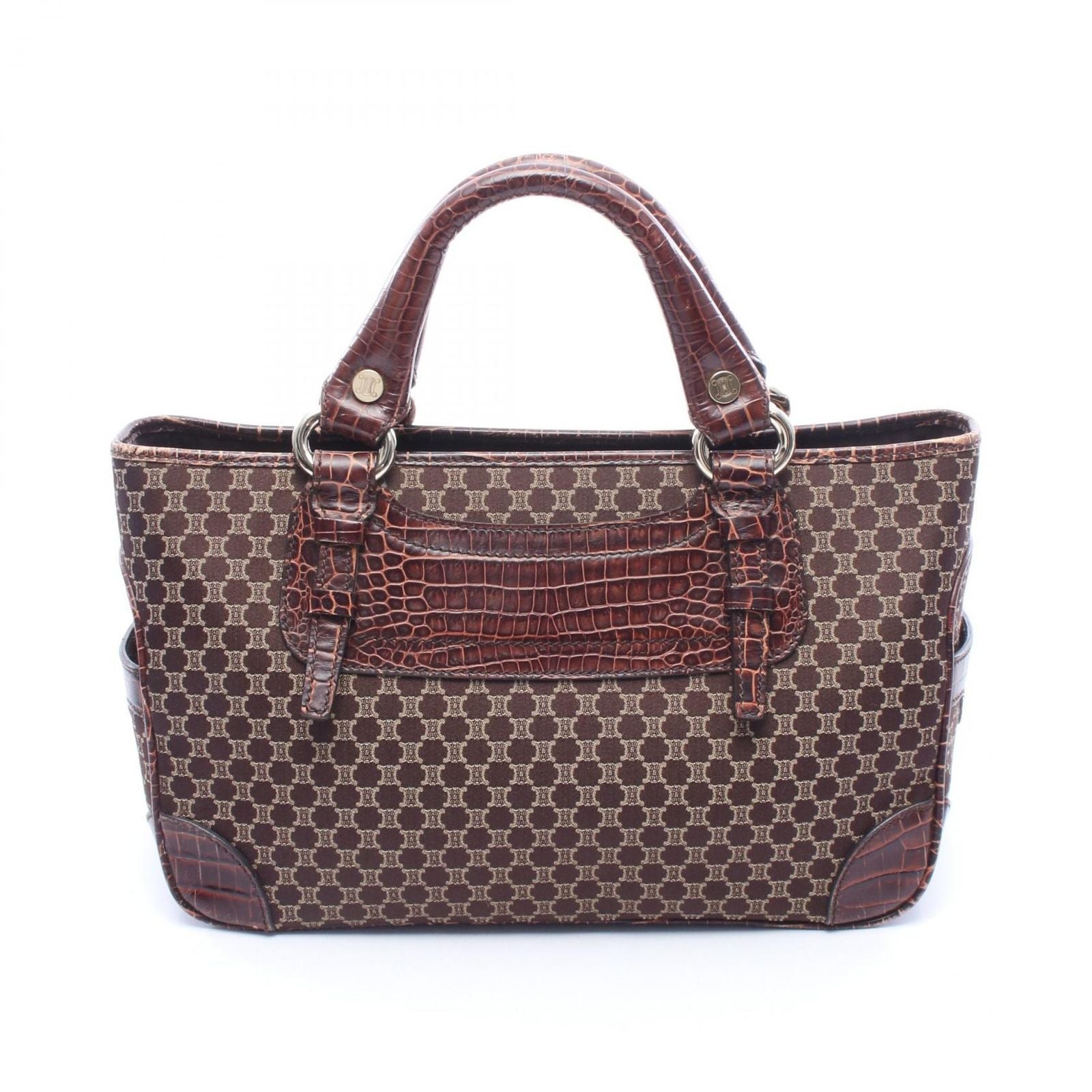 Celine Handbag Boogie Bag Macadam Croco Embossed Dark Brown Canvas Leather