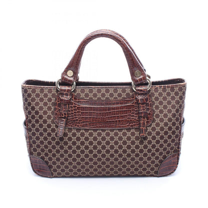 Celine Handbag Boogie Bag Macadam Croco Embossed Dark Brown Canvas Leather