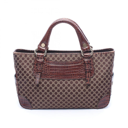 Celine Handbag Boogie Bag Macadam Croco Embossed Dark Brown Canvas Leather