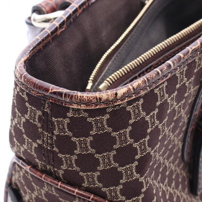 Celine Handbag Boogie Bag Macadam Croco Embossed Dark Brown Canvas Leather — view 6