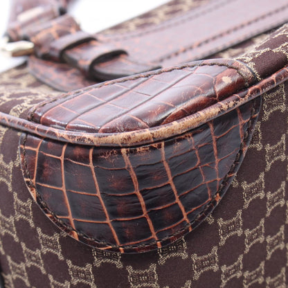 Celine Handbag Boogie Bag Macadam Croco Embossed Dark Brown Canvas Leather — view 8