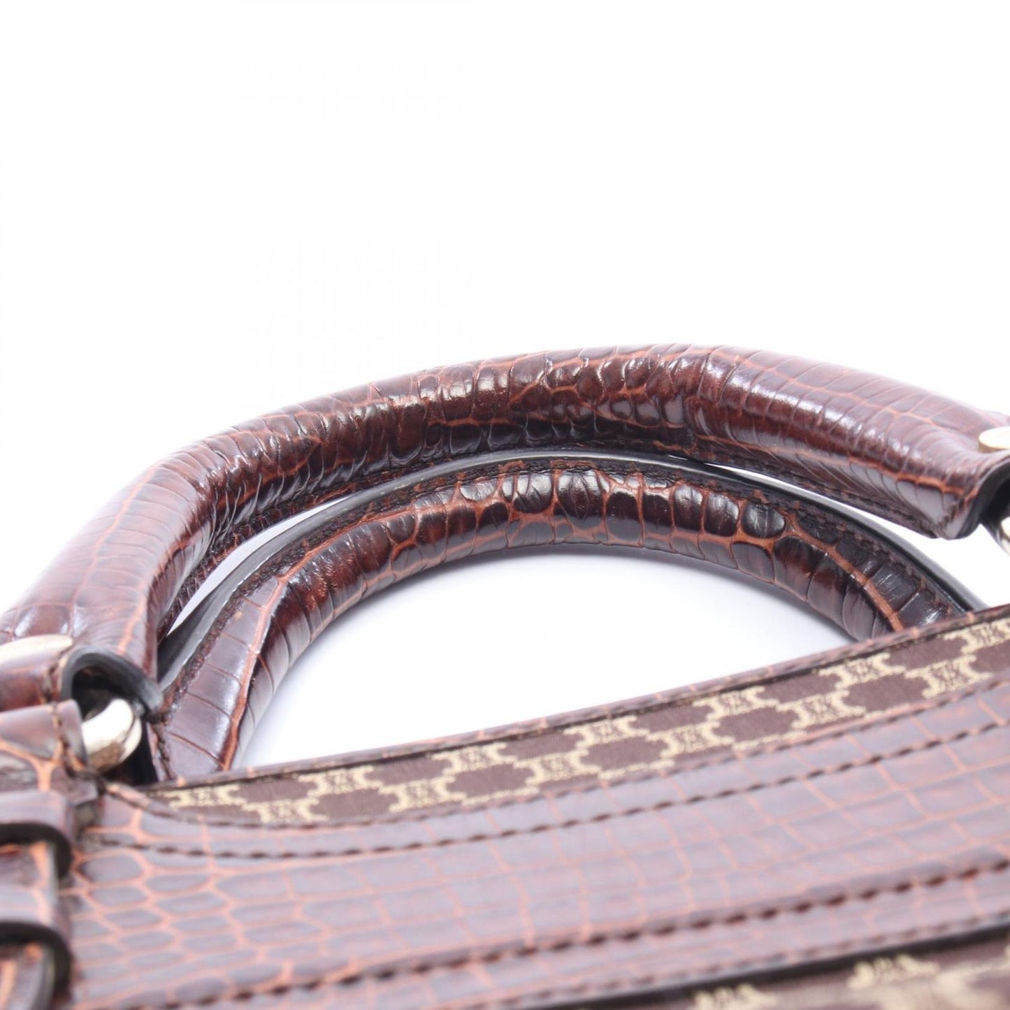 Celine Handbag Boogie Bag Macadam Croco Embossed Dark Brown Canvas Leather — view 7
