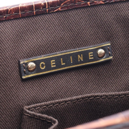 Celine Handbag Boogie Bag Macadam Croco Embossed Dark Brown Canvas Leather — view 4