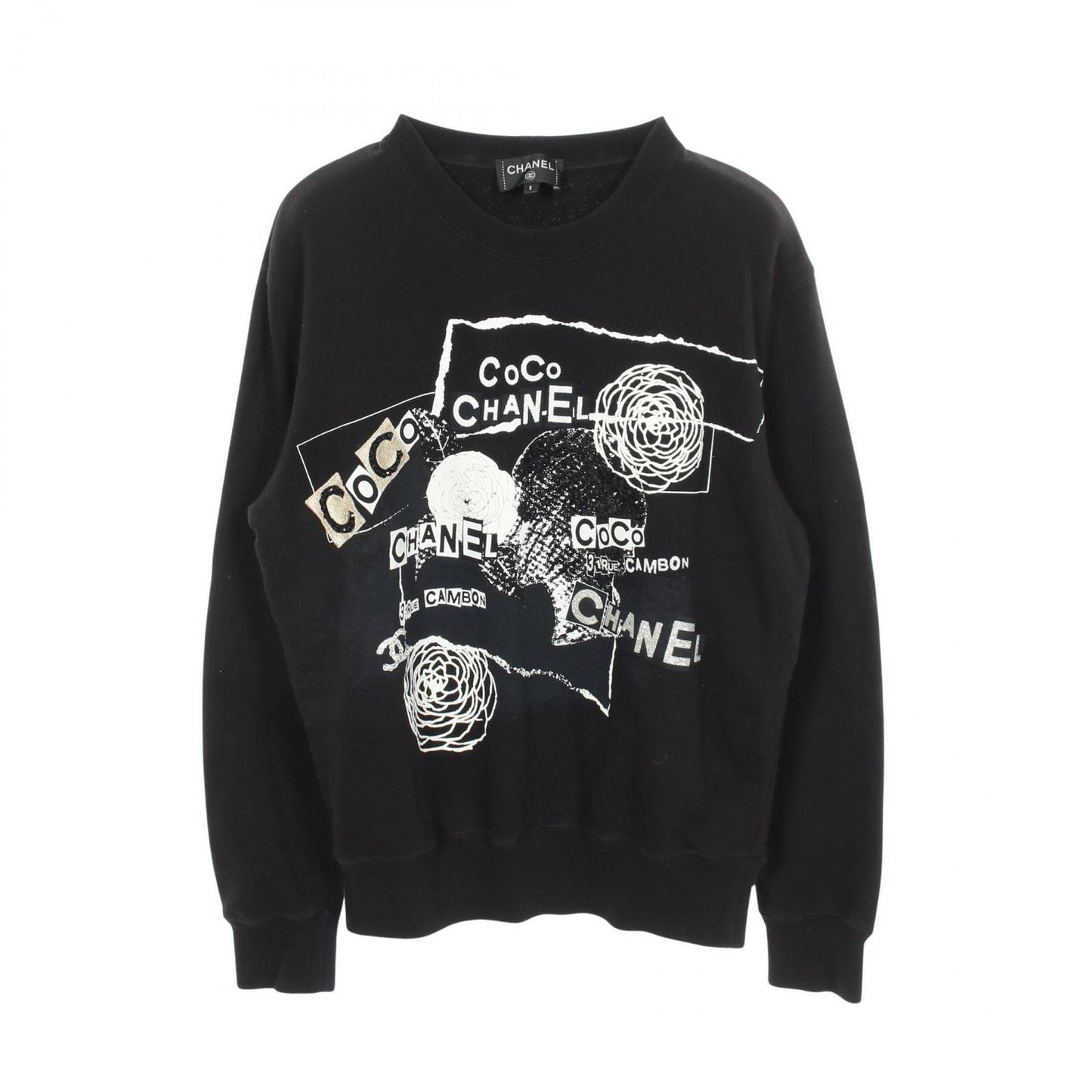 Chanel Sweatshirt Graffiti Logo Camellia Sequin Cotton