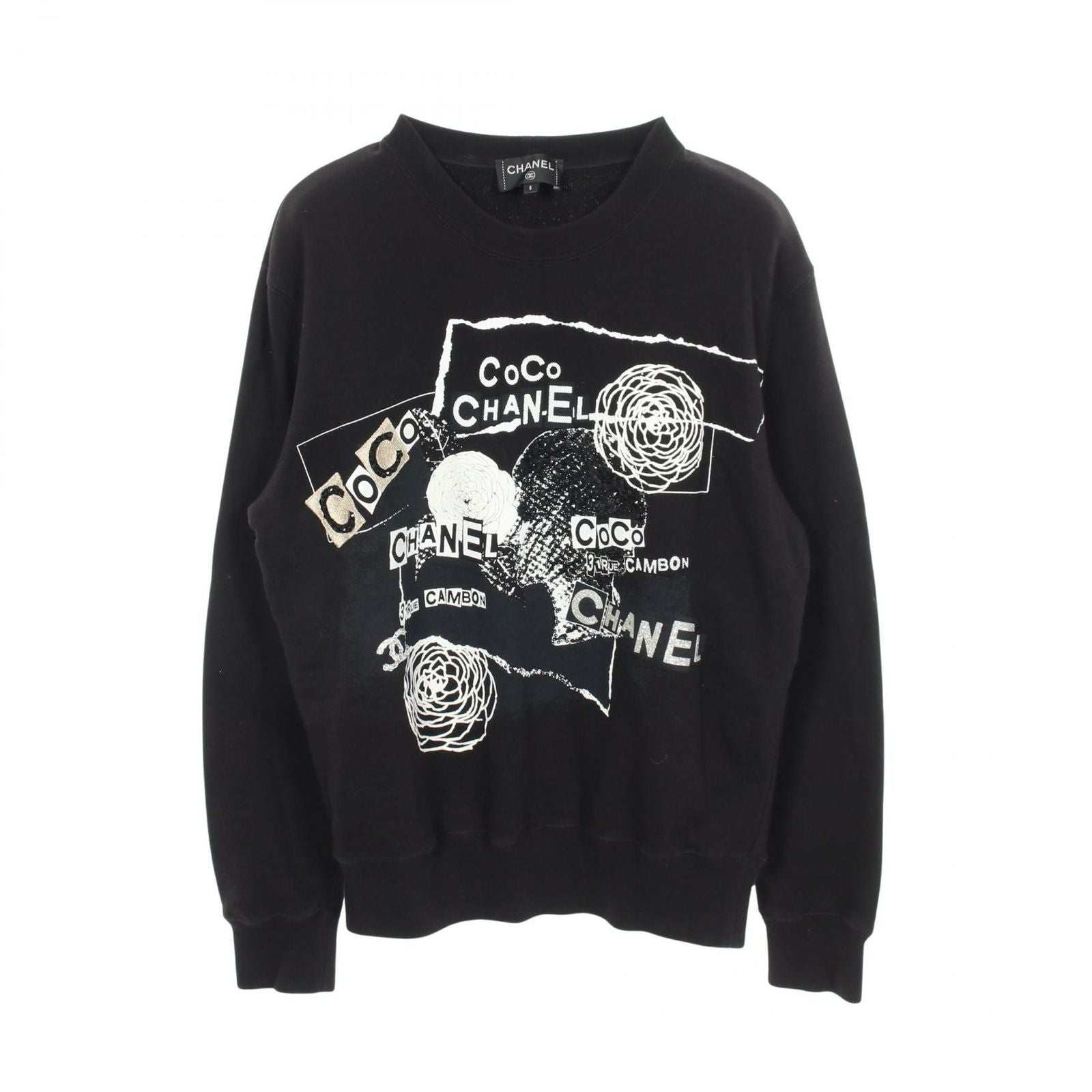 Chanel Sweatshirt Graffiti Logo Camellia Sequin Cotton