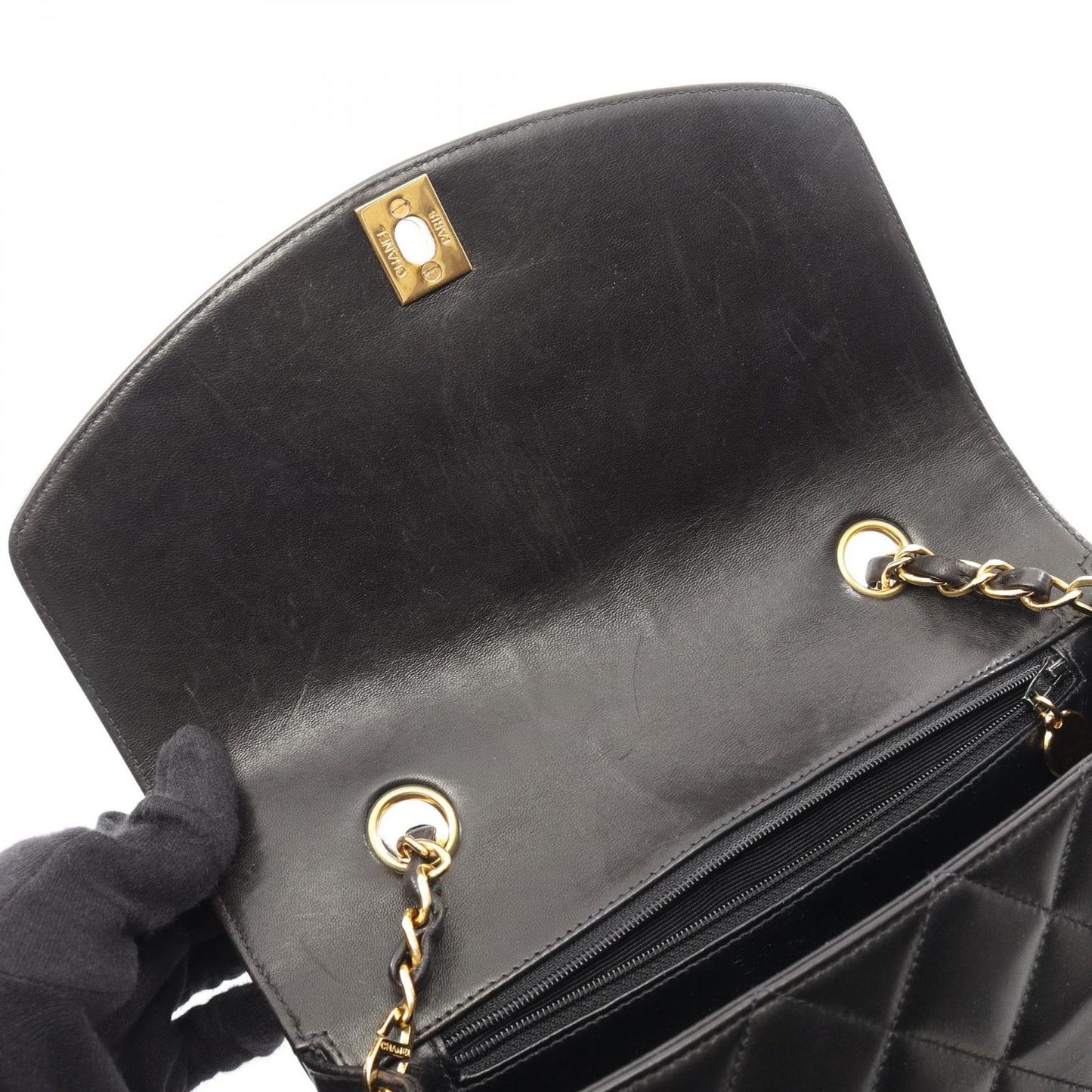 Chanel Shoulder Bag Quilted Diana Flap Black Lambskin Chain — view 6