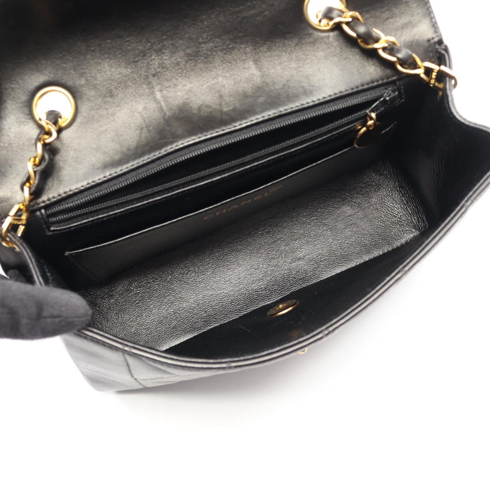 Chanel Shoulder Bag Quilted Diana Flap Black Lambskin Chain — view 3