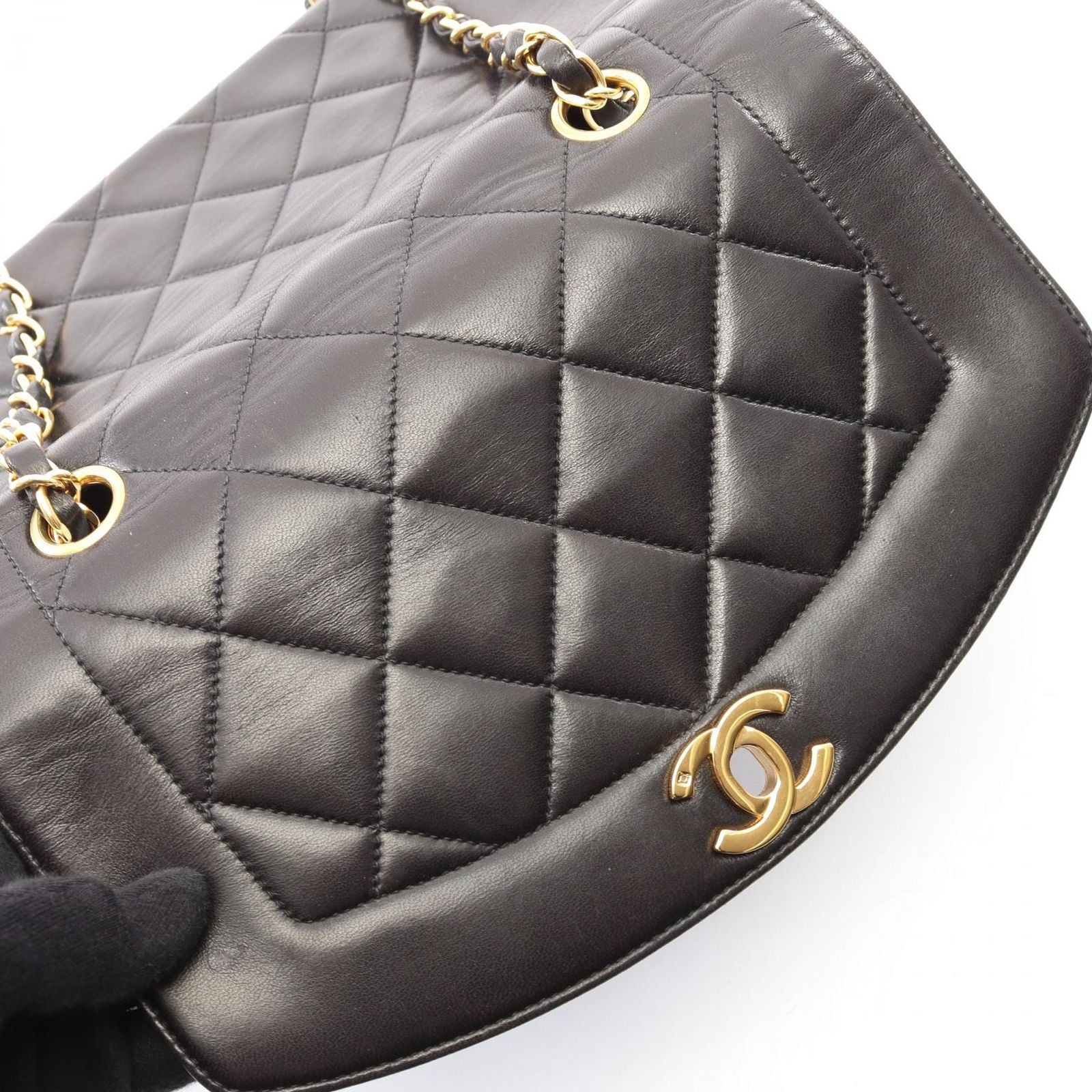 Chanel Shoulder Bag Quilted Diana Flap Black Lambskin Chain — view 9