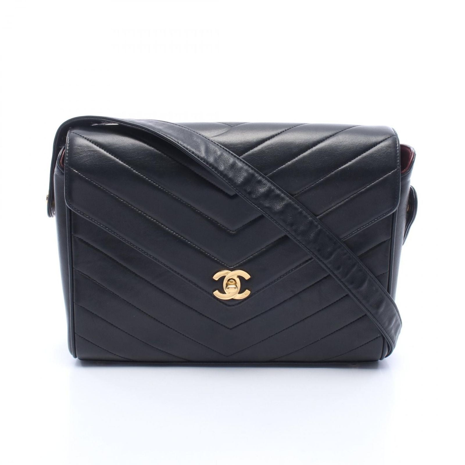 Chanel Shoulder Bag Blanc Stitch Black Lambskin